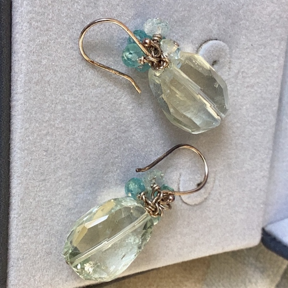 Vintage aquamarine blue topaz dangle drop earrings sterling silver - Picture 3 of 4